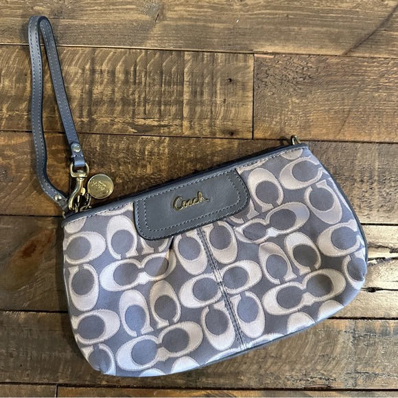 Coach Handbags - Coach Signature Canvas Wristlet With Leather Trim